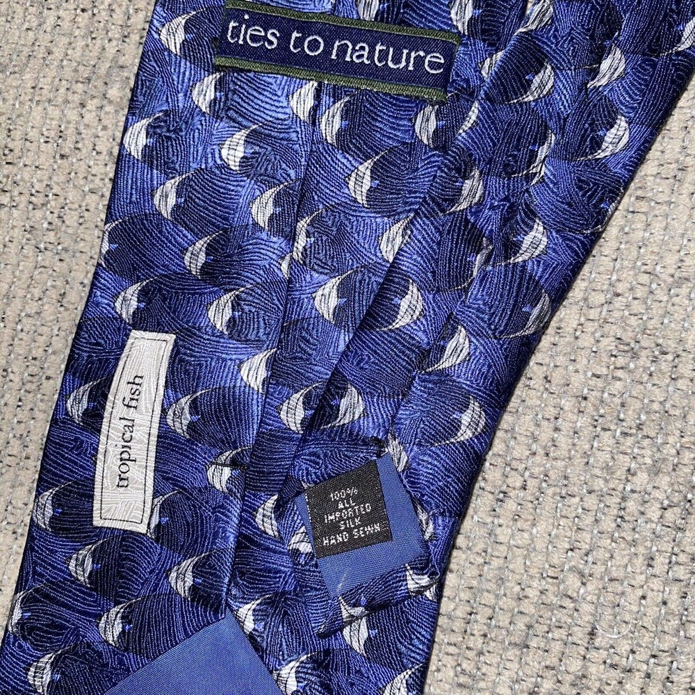 Ties To Nature Tropical Fish Necktie Tie Silk Hand Sewn Royal Blue Navy